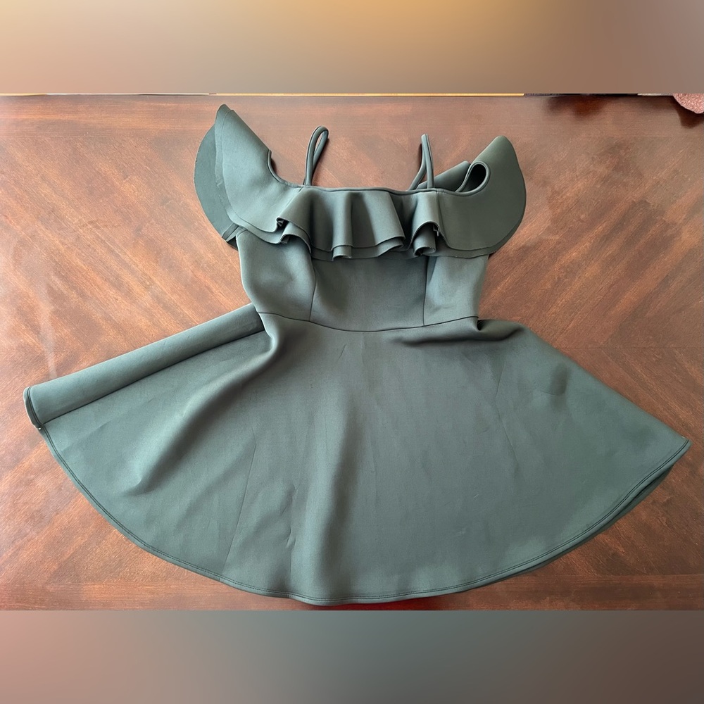 Emerald Green Tea-length Flare Ruffle Dress | 1 (Plus Size)